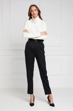 Clearance High Waisted Peg Trouser (Black Barathea) Women Trousers|Tailoring