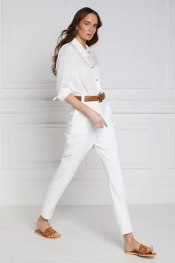 Fashion High Waisted Peg Trouser (Oyster Linen) Women Trousers|Tailoring
