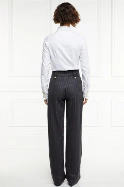 Fashion High Waisted Straight Trouser (Charcoal Pinstripe) Women Trousers|Tailoring