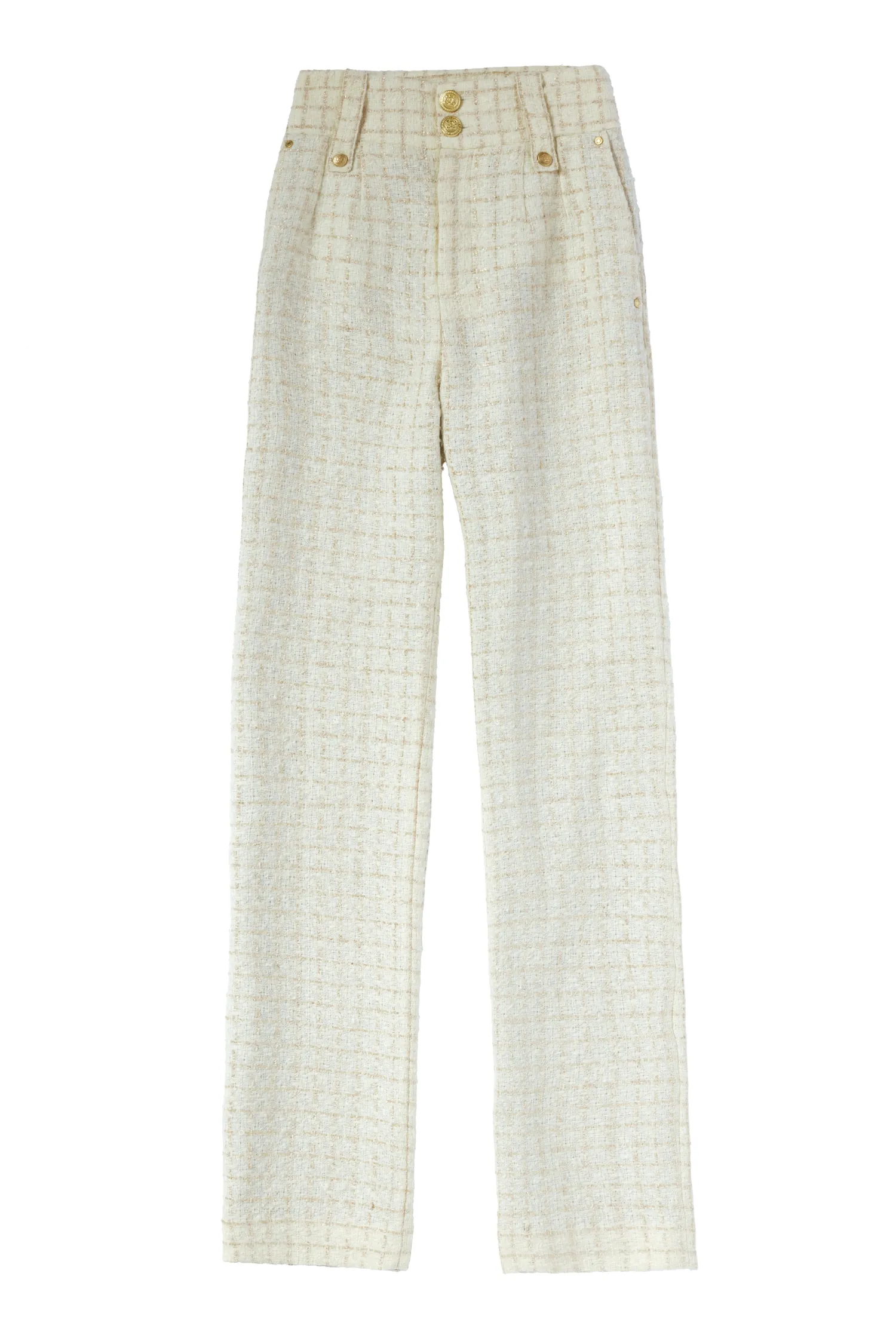 Outlet High Waisted Straight Trouser (Ivory Sparkle Tweed) Women Trousers|Tailoring