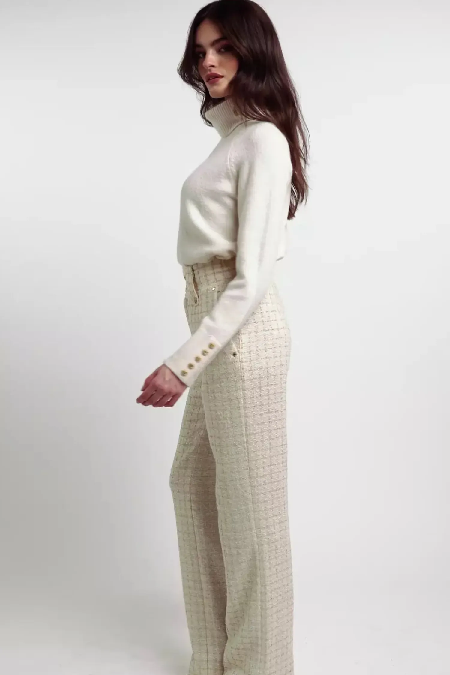 Outlet High Waisted Straight Trouser (Ivory Sparkle Tweed) Women Trousers|Tailoring