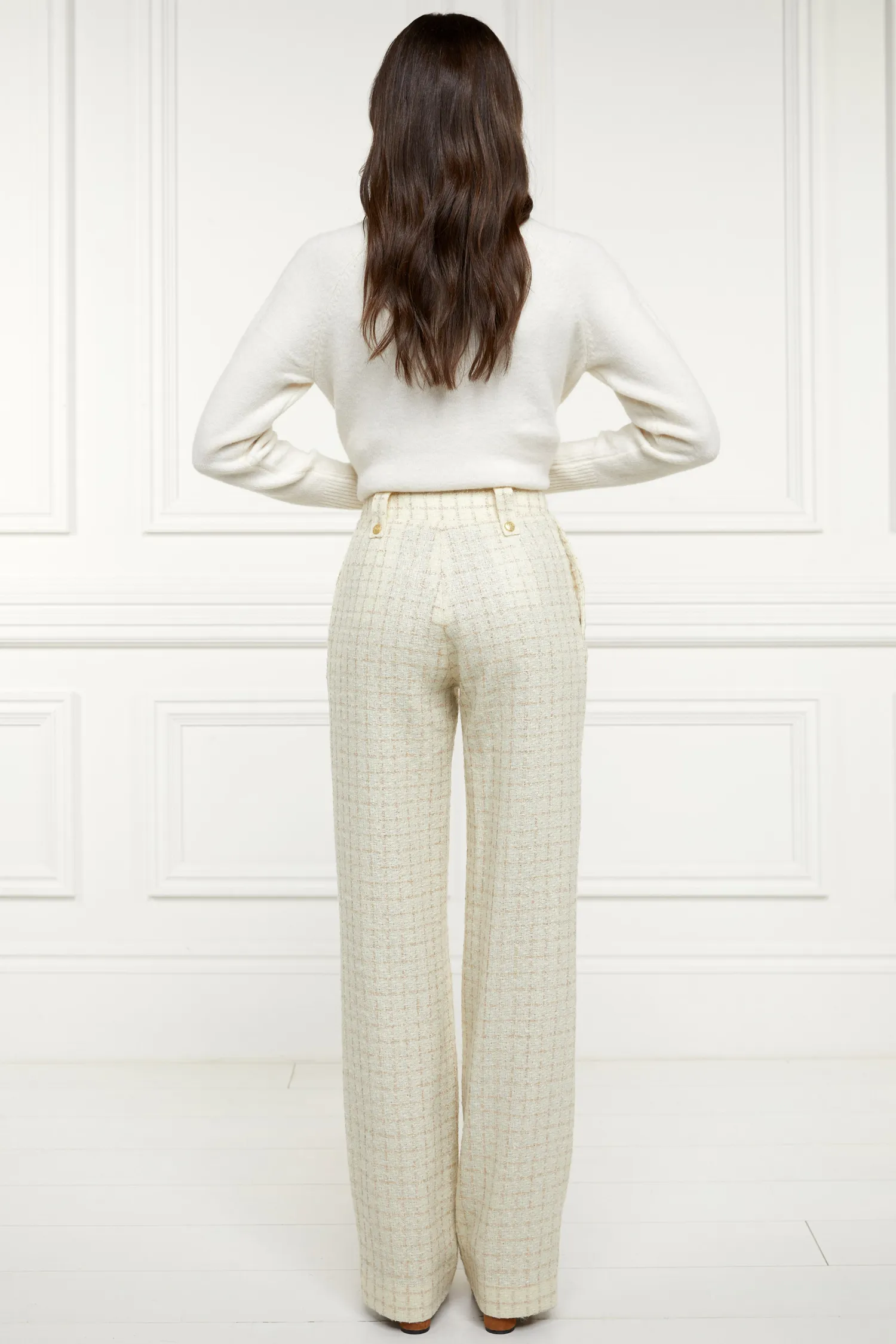 Outlet High Waisted Straight Trouser (Ivory Sparkle Tweed) Women Trousers|Tailoring