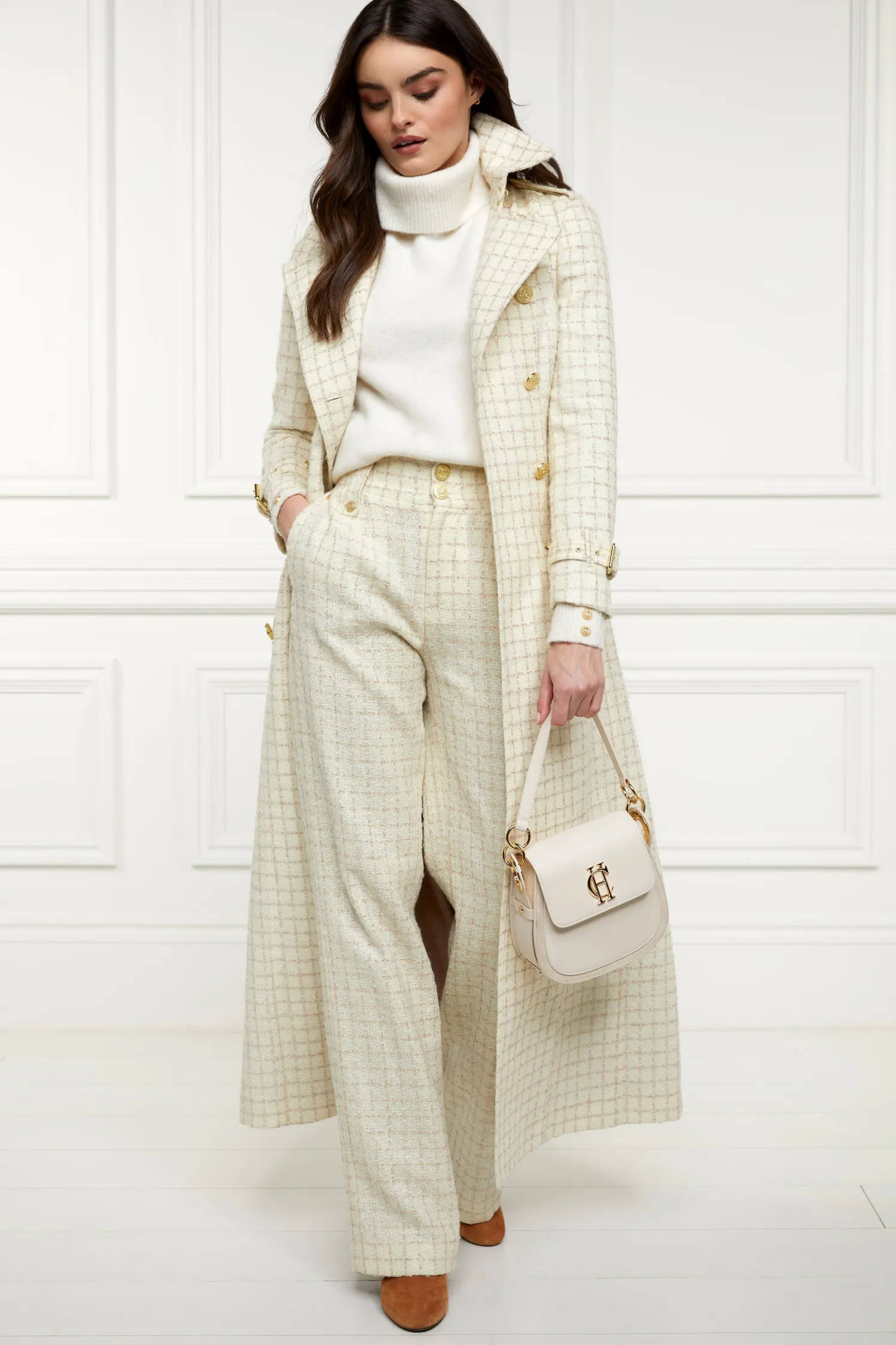 Outlet High Waisted Straight Trouser (Ivory Sparkle Tweed) Women Trousers|Tailoring