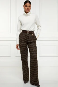 Discount High Waisted Straight Trouser (Chocolate Houndstooth) Women Trousers|Tailoring