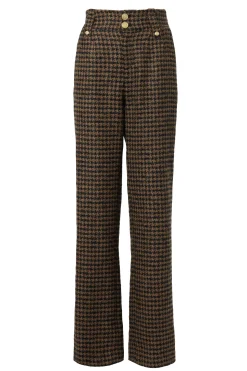 Discount High Waisted Straight Trouser (Chocolate Houndstooth) Women Trousers|Tailoring