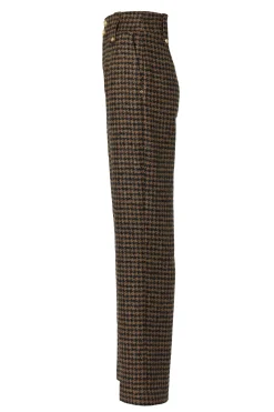 Discount High Waisted Straight Trouser (Chocolate Houndstooth) Women Trousers|Tailoring