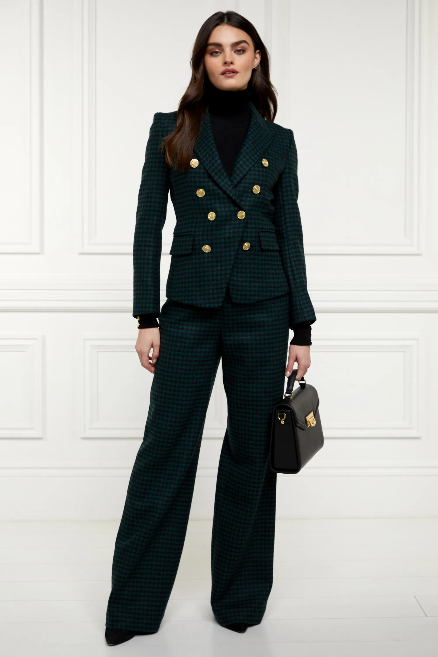 Clearance High Waisted Straight Trouser (Emerald Houndstooth) Women Trousers|Tailoring