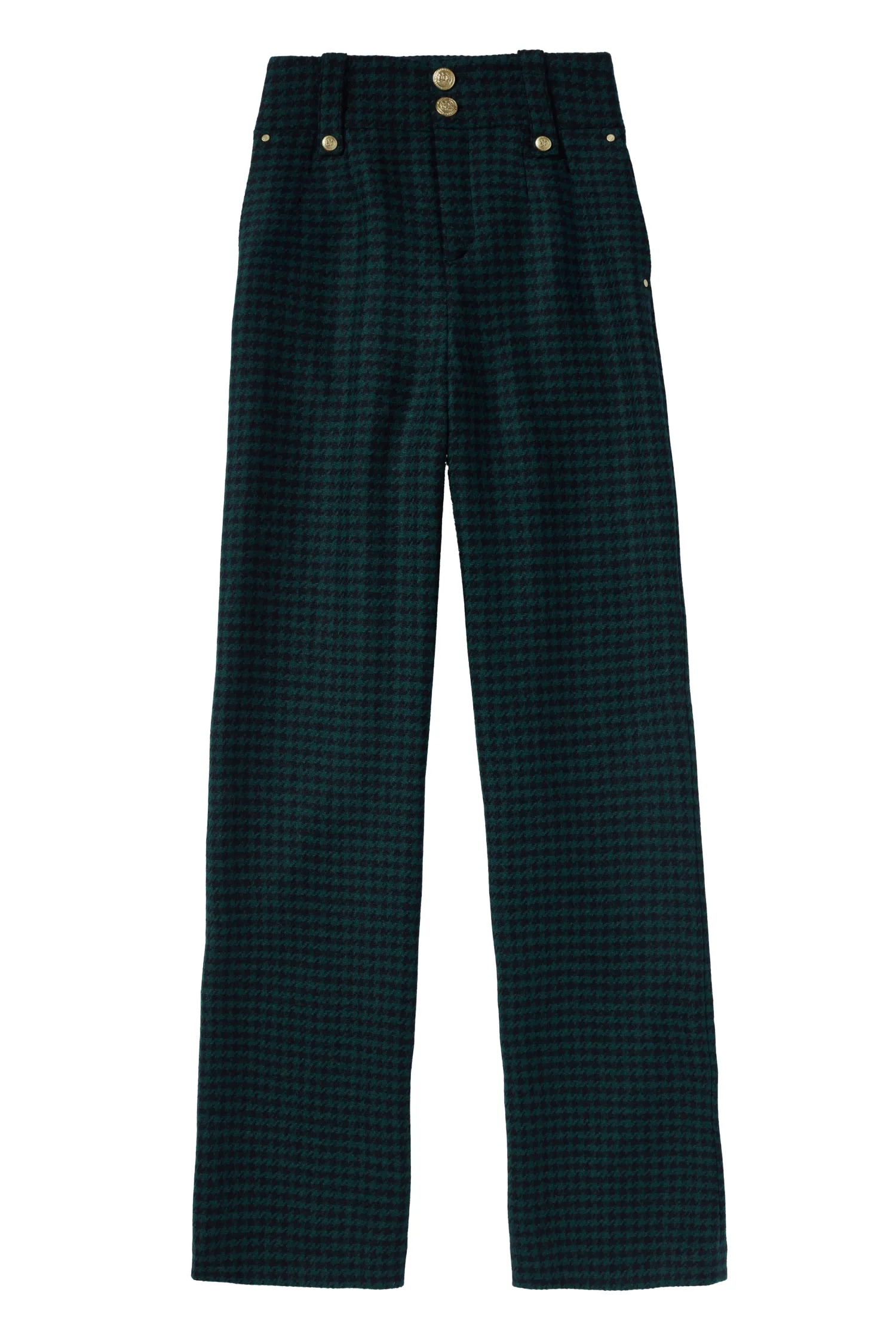 Clearance High Waisted Straight Trouser (Emerald Houndstooth) Women Trousers|Tailoring
