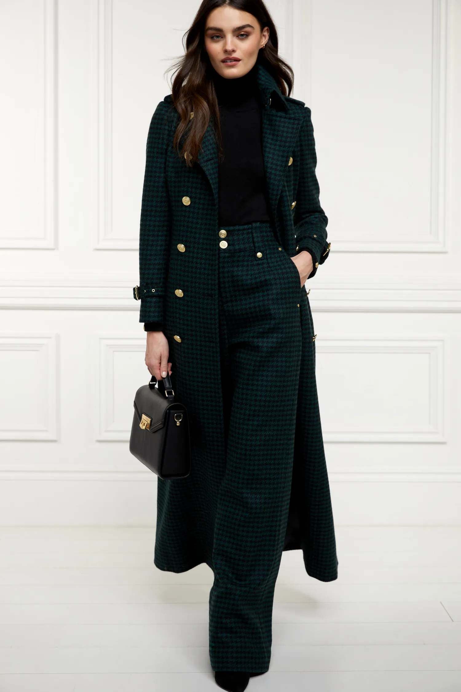 Clearance High Waisted Straight Trouser (Emerald Houndstooth) Women Trousers|Tailoring