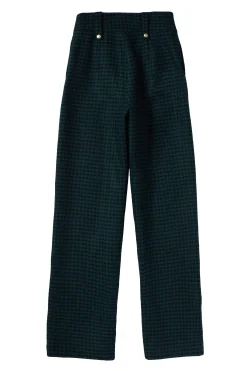 Clearance High Waisted Straight Trouser (Emerald Houndstooth) Women Trousers|Tailoring
