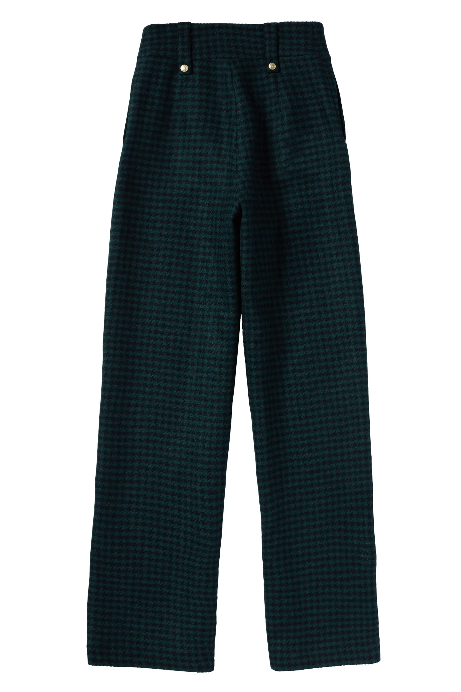 Clearance High Waisted Straight Trouser (Emerald Houndstooth) Women Trousers|Tailoring