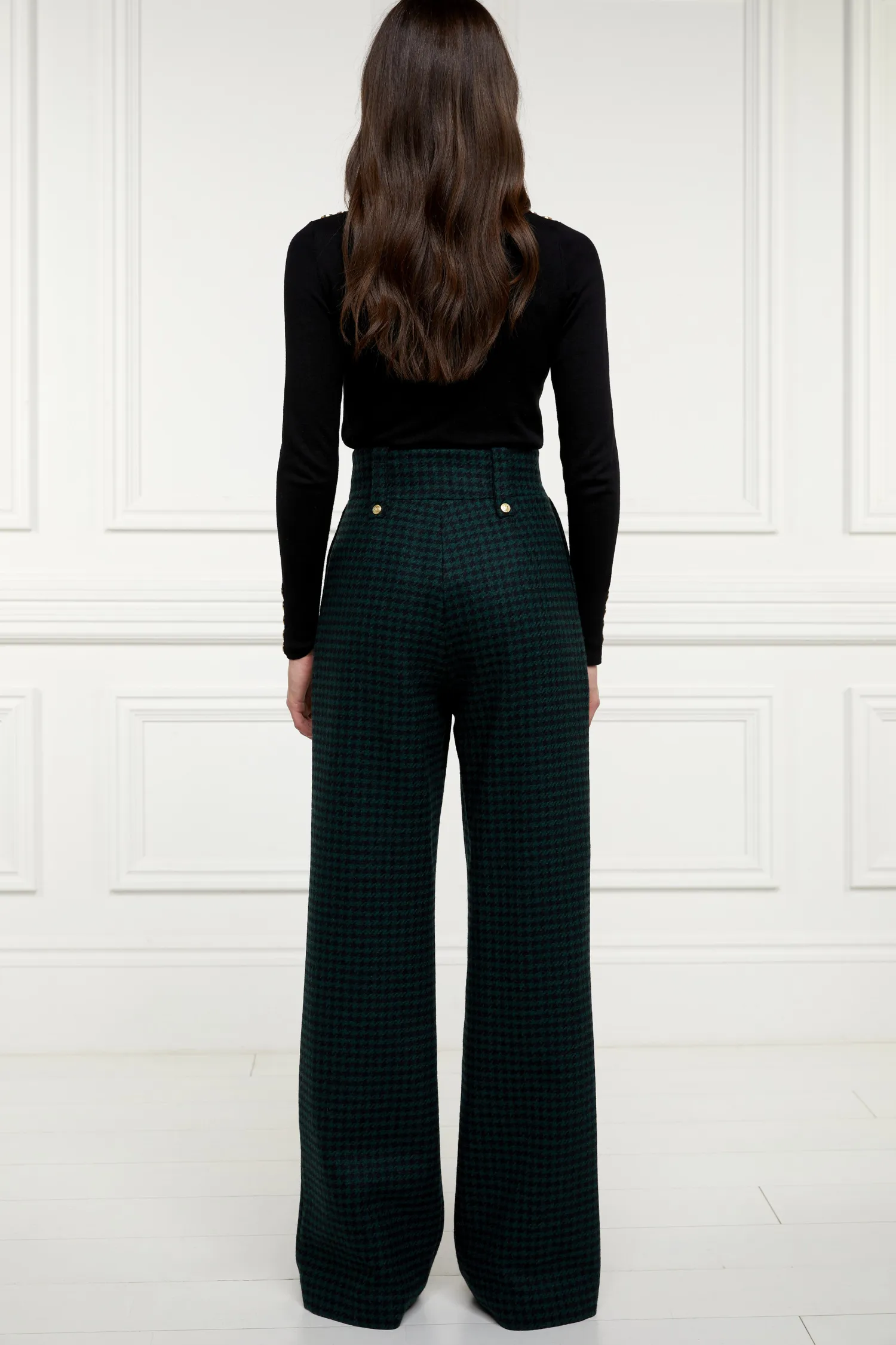 Clearance High Waisted Straight Trouser (Emerald Houndstooth) Women Trousers|Tailoring