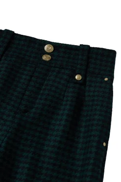 Clearance High Waisted Straight Trouser (Emerald Houndstooth) Women Trousers|Tailoring