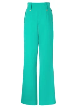 Fashion High Waisted Straight Trouser (Jade Linen) Women Trousers|Tailoring