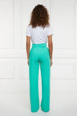 Fashion High Waisted Straight Trouser (Jade Linen) Women Trousers|Tailoring