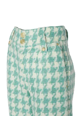New High Waisted Straight Trouser (Large Scale Teal Houndstooth) Women Trousers|Tailoring