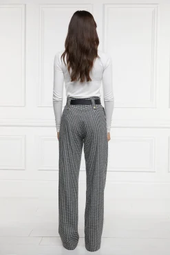 Clearance High Waisted Straight Trouser (Black & White Puppy Tooth) Women Trousers|Tailoring