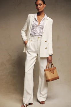 Online High Waisted Straight Trouser (Oyster Linen) Women Trousers|Tailoring