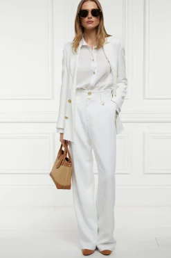Online High Waisted Straight Trouser (Oyster Linen) Women Trousers|Tailoring