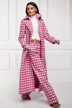 Sale High Waisted Straight Trouser (Hot Pink Large Scale Houndstooth) Women Trousers|Tailoring
