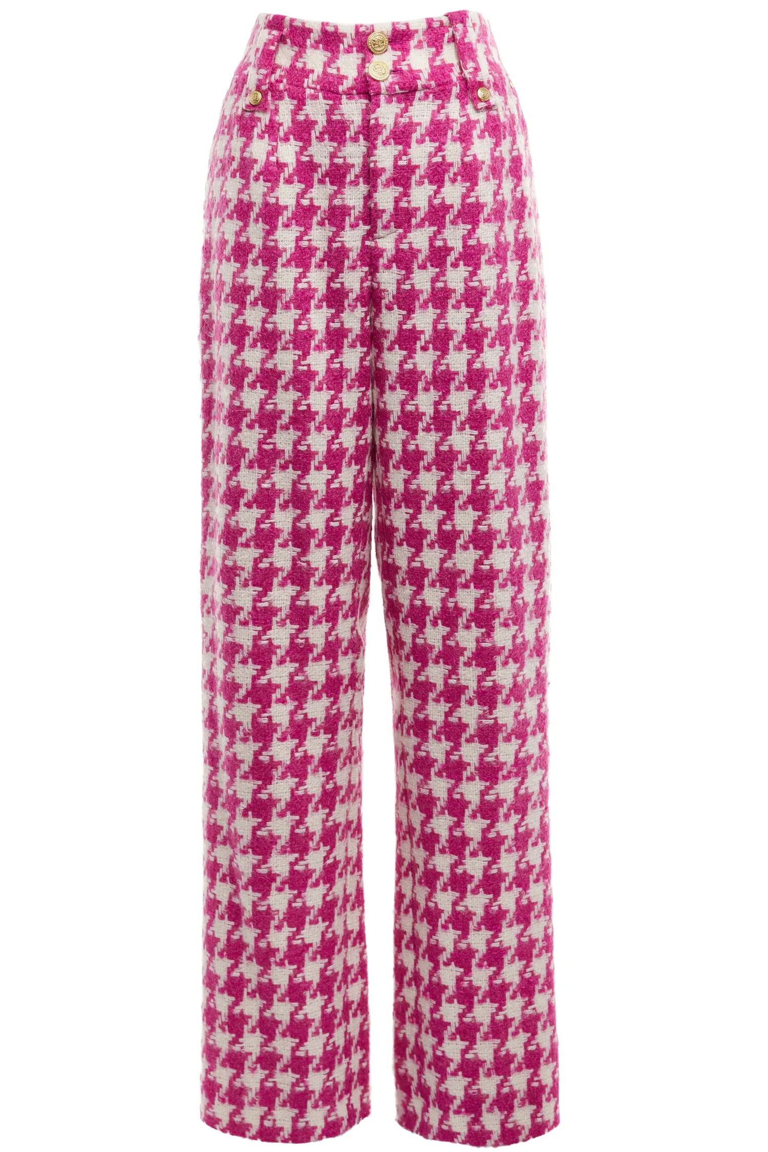 Sale High Waisted Straight Trouser (Hot Pink Large Scale Houndstooth) Women Trousers|Tailoring