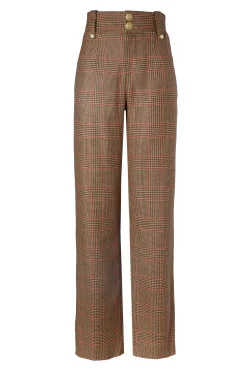 Best High Waisted Straight Trouser (Clarence Check Merlot) Women Trousers|Tailoring