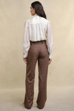 Best High Waisted Straight Trouser (Clarence Check Merlot) Women Trousers|Tailoring