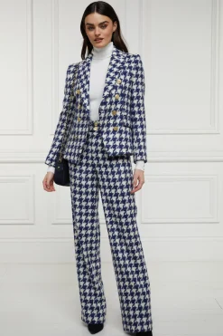 Discount High Waisted Straight Trouser (Large Scale Navy Houndstooth) Women Trousers|Tailoring