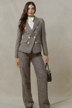 Clearance High Waisted Straight Trouser (Coffee Houndstooth) Women Trousers|Tailoring