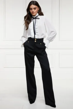 Fashion High Waisted Straight Trouser (Black Barathea) Women Trousers|Tailoring
