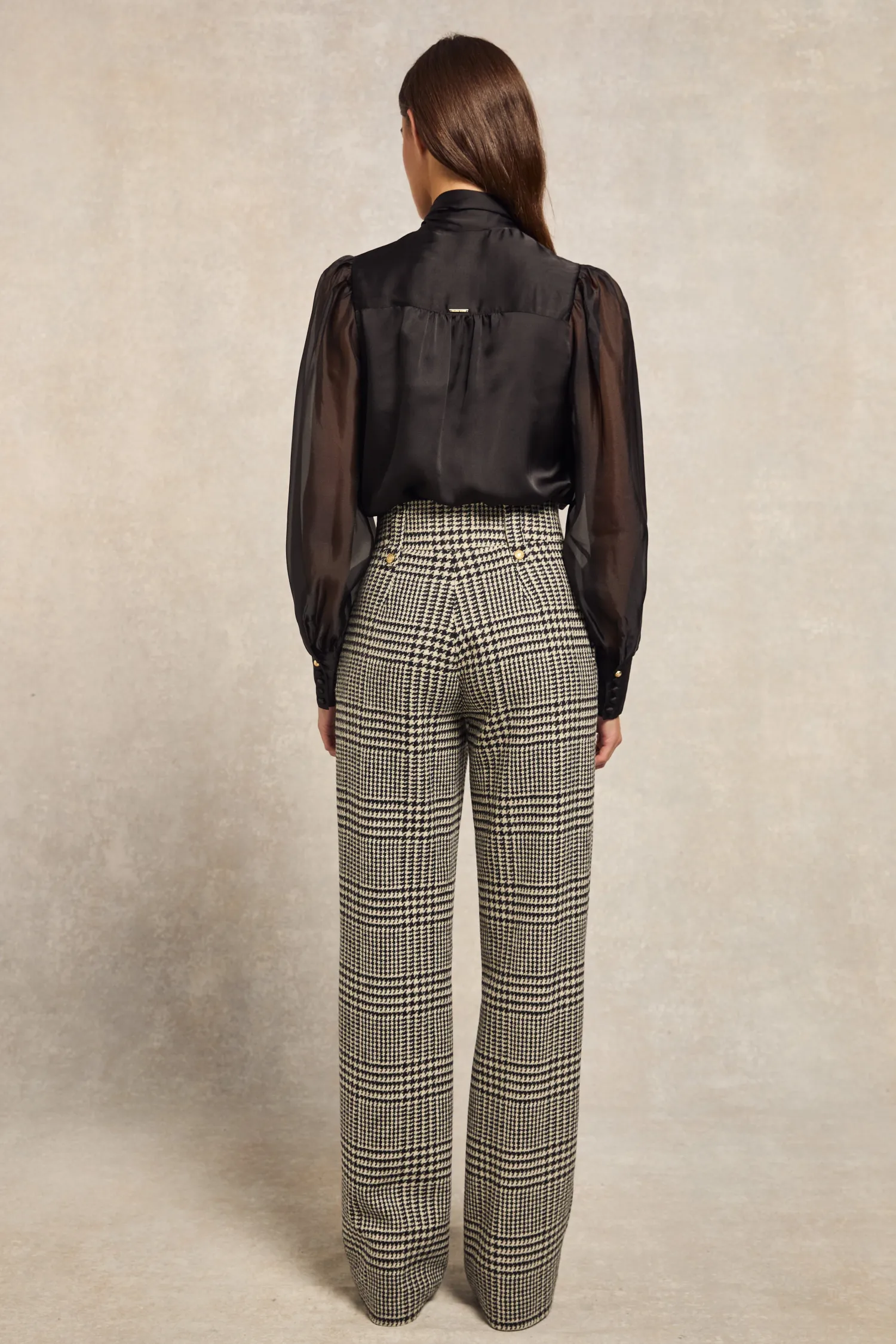Outlet High Waisted Straight Trouser (Large Scale Prince of Wales Mono) Women Trousers|Tailoring