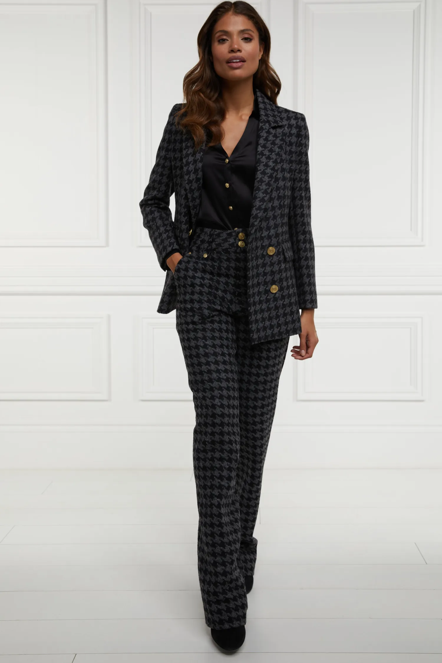 Discount High Waisted Straight Trouser (Large Scale Charcoal Houndstooth) Women Trousers|Tailoring