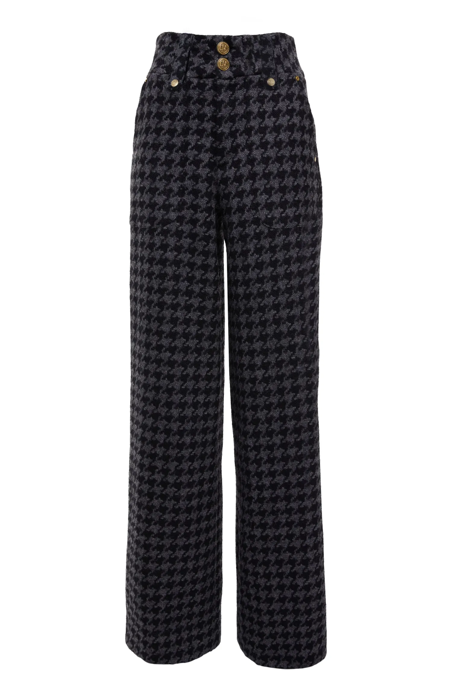 Discount High Waisted Straight Trouser (Large Scale Charcoal Houndstooth) Women Trousers|Tailoring