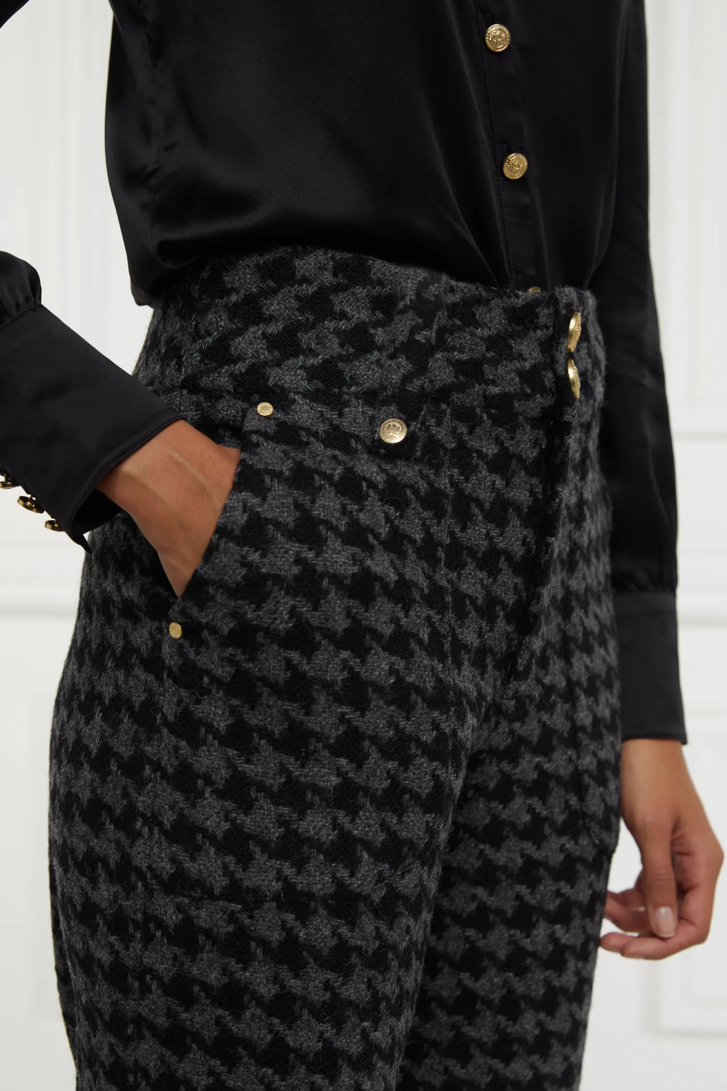 Discount High Waisted Straight Trouser (Large Scale Charcoal Houndstooth) Women Trousers|Tailoring