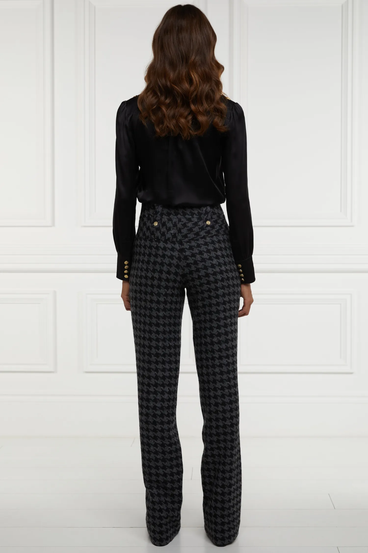 Discount High Waisted Straight Trouser (Large Scale Charcoal Houndstooth) Women Trousers|Tailoring