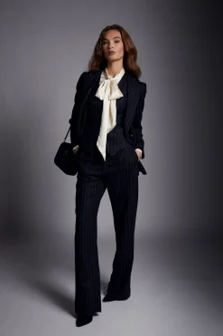 Best High Waisted Straight Trouser (Navy Chalk Pinstripe) Women Trousers|Tailoring
