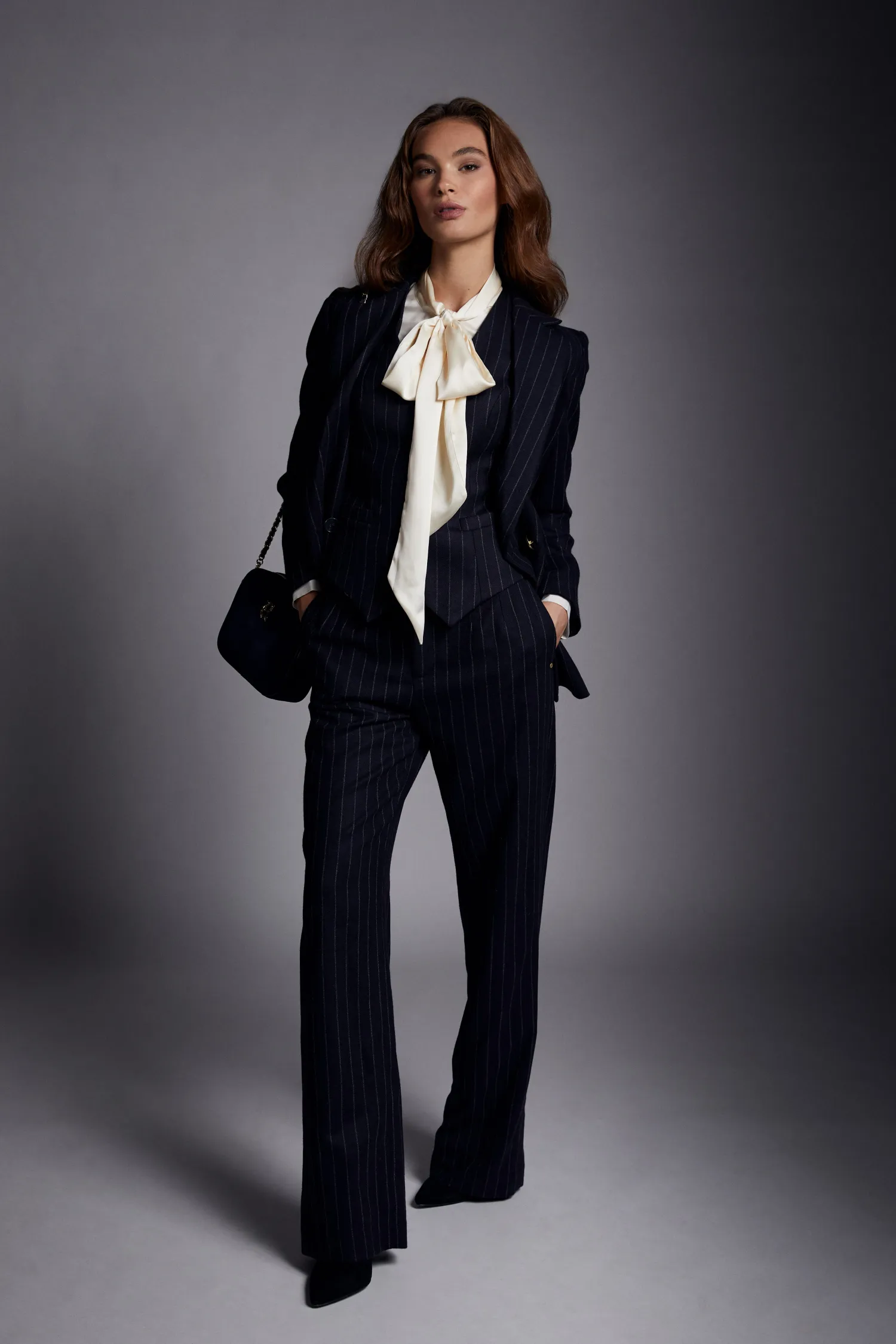 Best High Waisted Straight Trouser (Navy Chalk Pinstripe) Women Trousers|Tailoring