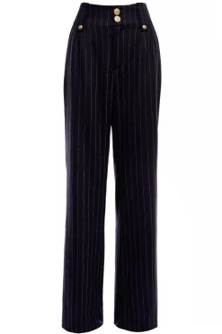 Best High Waisted Straight Trouser (Navy Chalk Pinstripe) Women Trousers|Tailoring