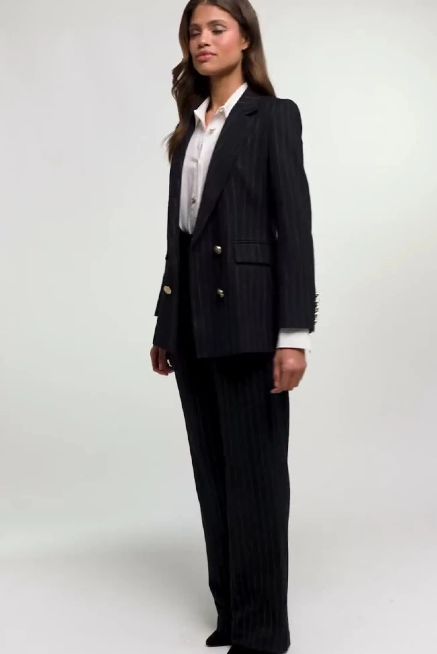 Best High Waisted Straight Trouser (Navy Chalk Pinstripe) Women Trousers|Tailoring