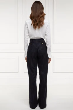 Best High Waisted Straight Trouser (Navy Chalk Pinstripe) Women Trousers|Tailoring