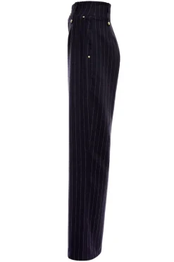 Best High Waisted Straight Trouser (Navy Chalk Pinstripe) Women Trousers|Tailoring