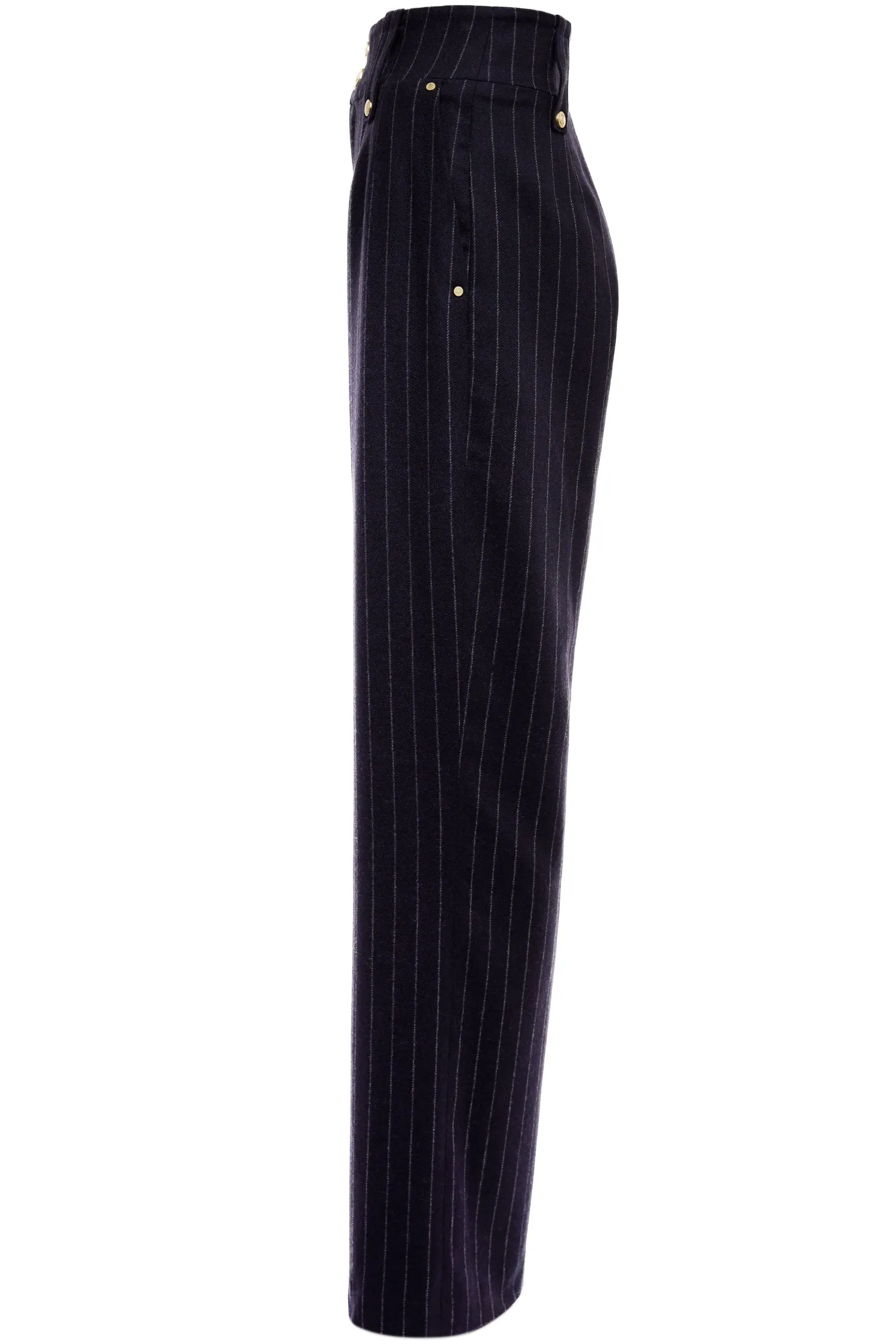 Best High Waisted Straight Trouser (Navy Chalk Pinstripe) Women Trousers|Tailoring