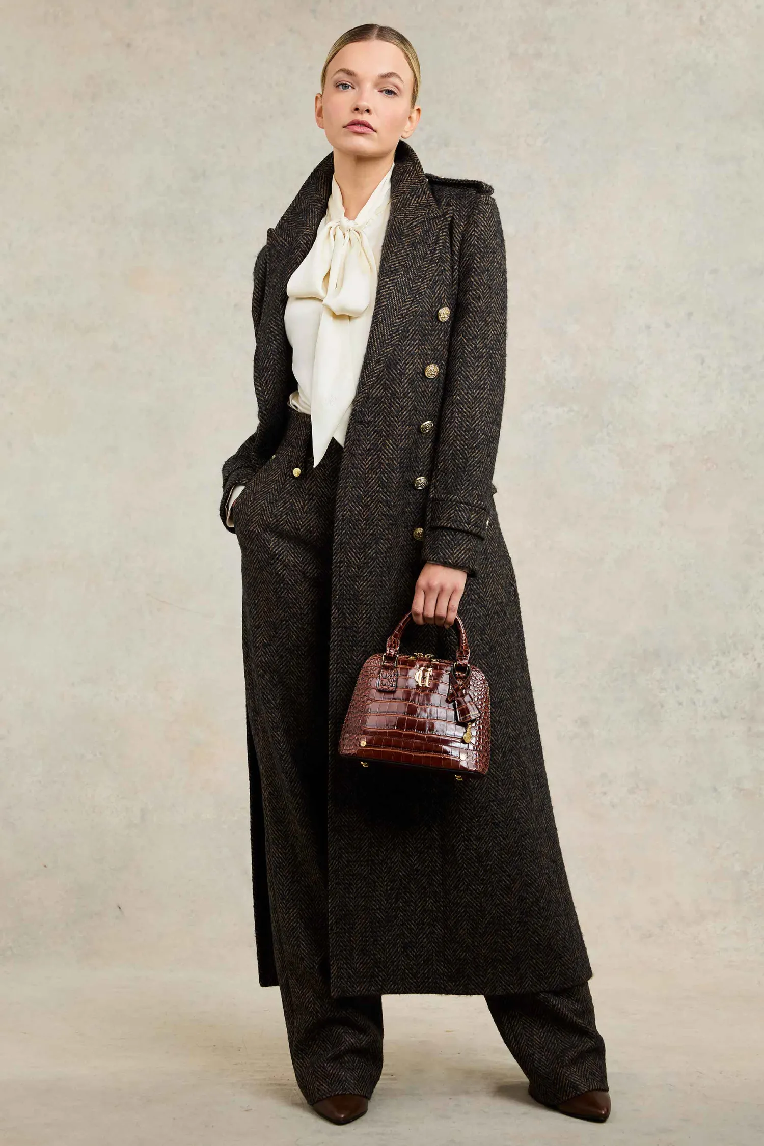 Best High Waisted Straight Trouser (Walnut Herringbone) Women Trousers|Tailoring