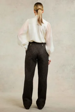 Best High Waisted Straight Trouser (Walnut Herringbone) Women Trousers|Tailoring