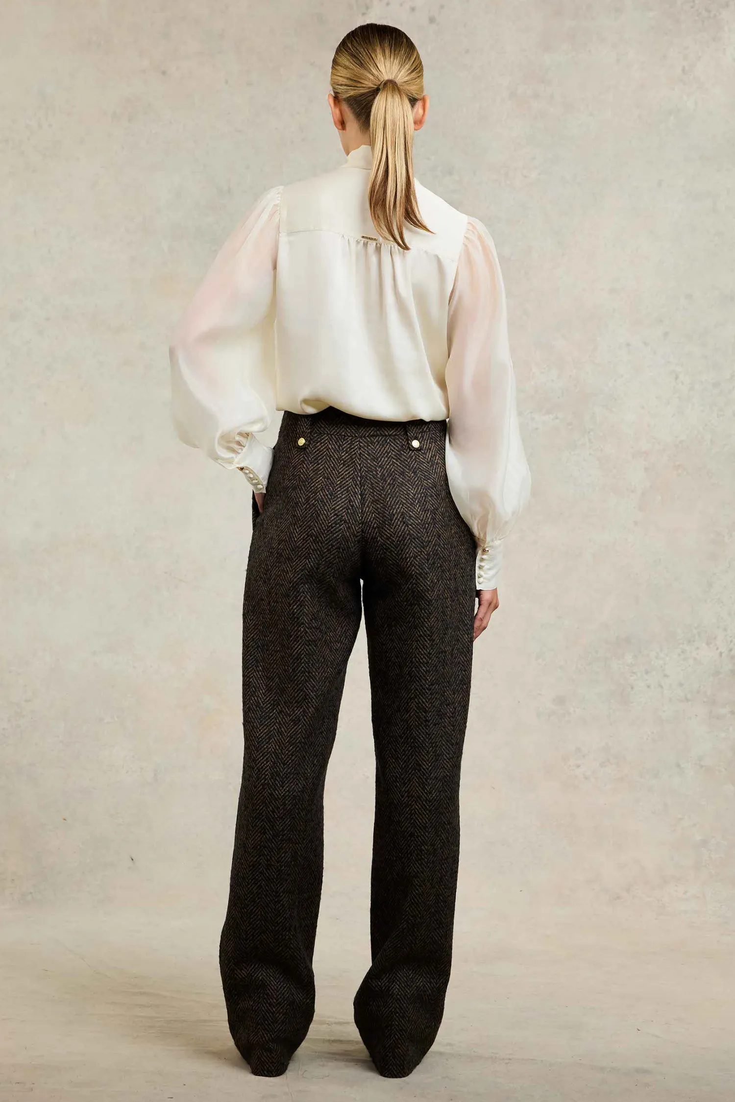 Best High Waisted Straight Trouser (Walnut Herringbone) Women Trousers|Tailoring