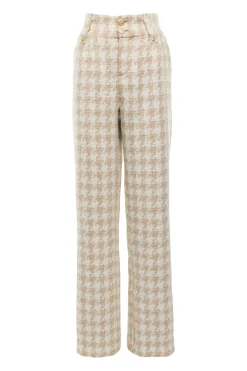 Sale High Waisted Straight Trouser (Camel Houndstooth) Women Trousers|Tailoring