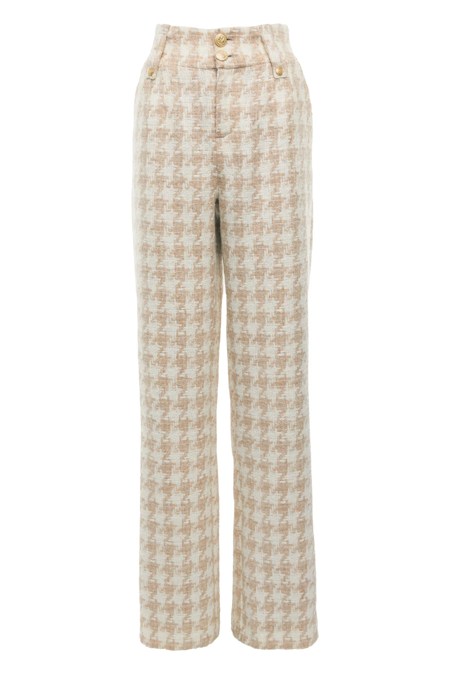 Sale High Waisted Straight Trouser (Camel Houndstooth) Women Trousers|Tailoring