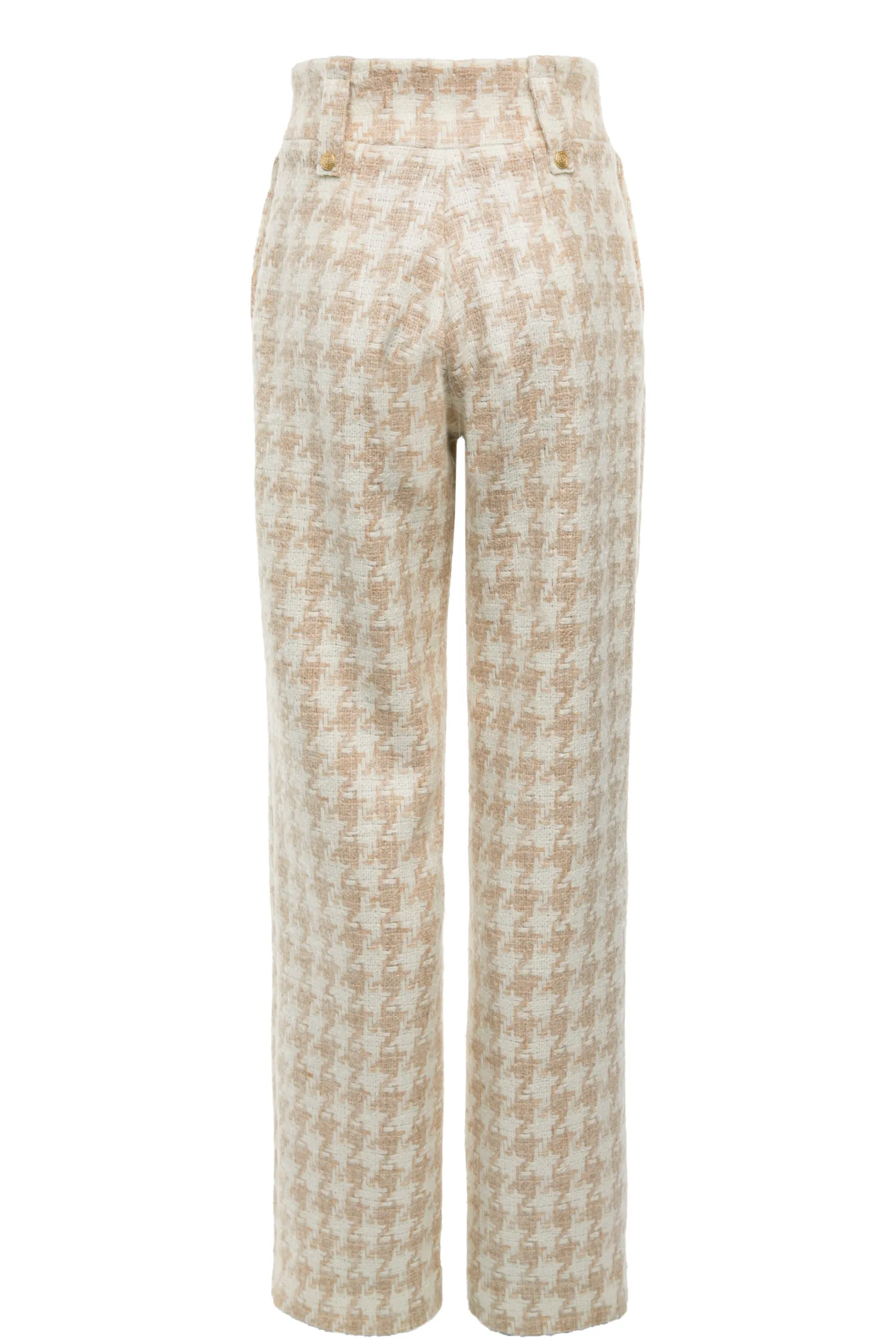 Sale High Waisted Straight Trouser (Camel Houndstooth) Women Trousers|Tailoring
