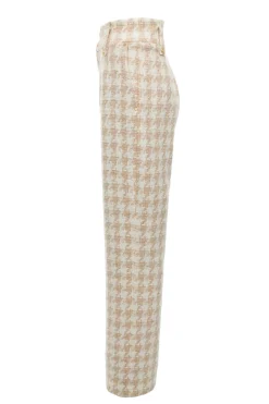 Sale High Waisted Straight Trouser (Camel Houndstooth) Women Trousers|Tailoring
