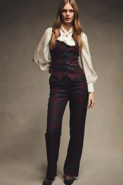 Best High Waisted Straight Trouser (Mulberry Tartan) Women Trousers|Tailoring